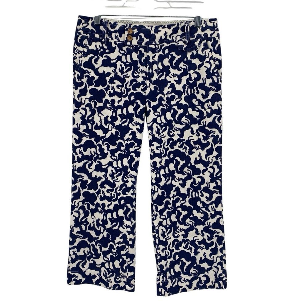 Lilly Pulitzer Size 4 Palm Beach Fit Navy White Horse Corduroy Crop Pants